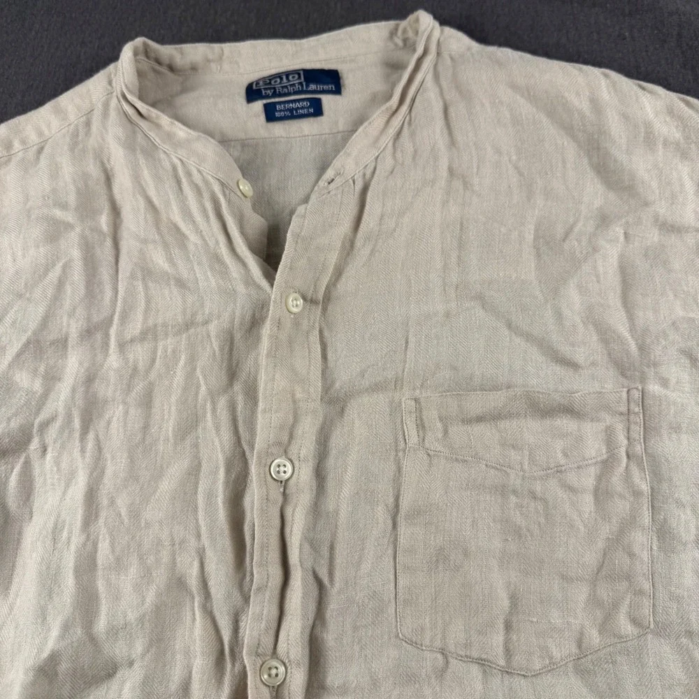 Polo Ralph Lauren Bernard Linen Shirt Mens 2XL Beige Herringbone Button Down